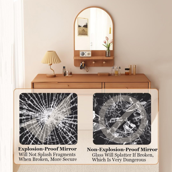 Domed Mirror Shelf Wooden Frame Wall Mirror Arched Wall Mount Decorative Storage Vanity Mirror for Bedroom Entrance Living Room Hallway 30x50cm - Image 5