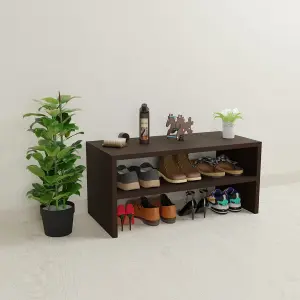 Office Shoe Table Wooden Open Shoe Rack, 2 Tier Shoes Organizer Shelf for Office Entry Way Cabinet In Brown