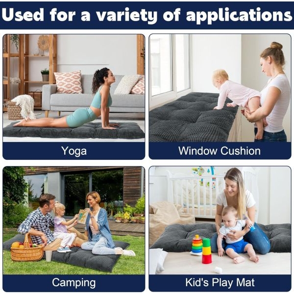 Floor Lounger Cushion, Multipurpose Soft Fabric Cotton, Floor Mattress Cushion with Thick Layer for Meditation, Reading, Sleeping , Camping, Exercise in Dark Gray Color - Image 3