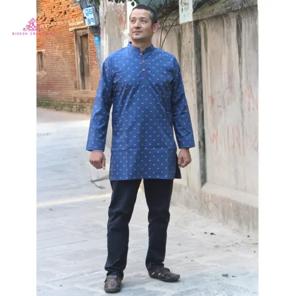 Bisesh Creation Navy Blue Cotton Printed Kurta For Men - Image 2
