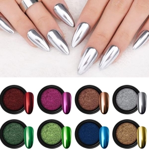 Chrome Nail Powder Magic Holographic Dust Delicate Nail Glitter Powder Widely Application Compact Easy To Apply Nail Art Beauty Tool