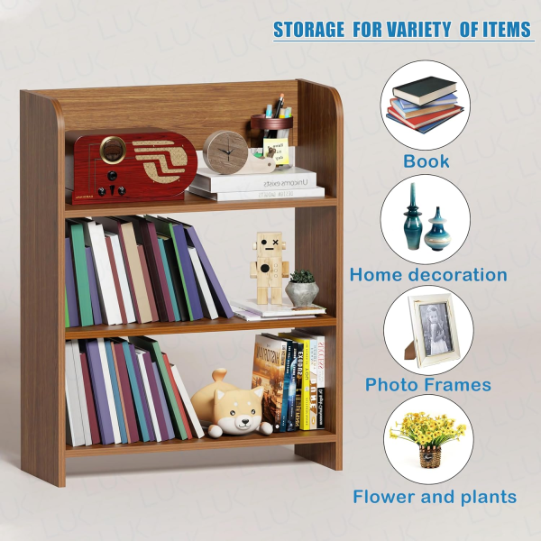 Open 3 Layer Engineered Wood Multipurpose Rack Bookshelf for Living Room, Bedroom, Office Storage Organizer Home and Office Purpose in Brown - Image 3