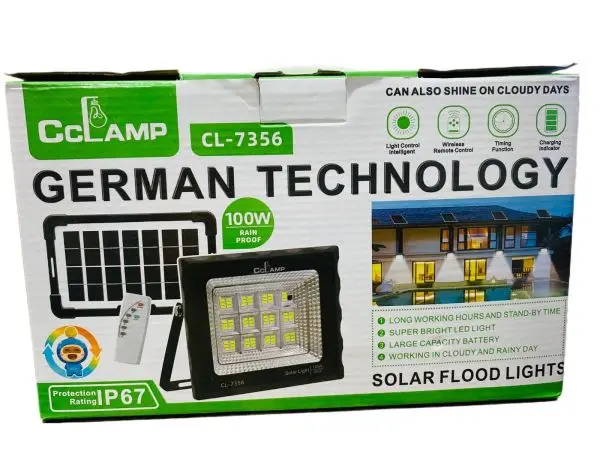 Cclamp 100W Mini Super Bright Solar Powered Flood Light