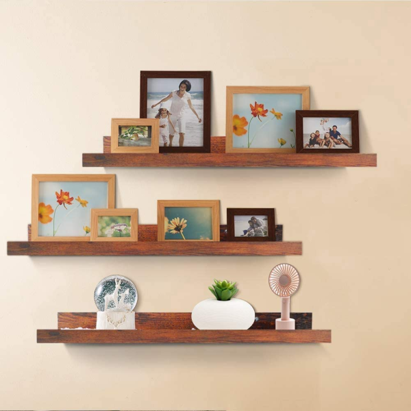 3PC Floating Wall Mount Shelves Living Room & Bedroom Wall Decoration, Multipurpose Shelf in Brown (2ft) - Image 3