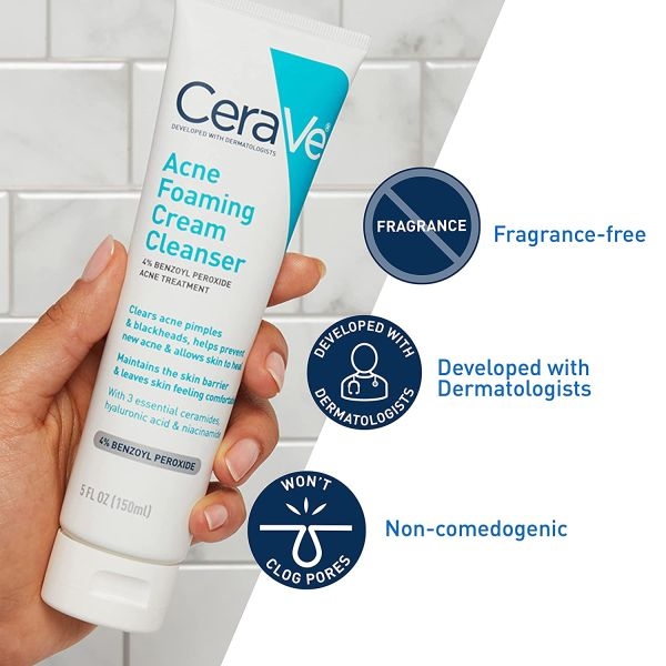 CeraVe Acne Foaming Cream Cleanser 150 ml (USA) - Image 2