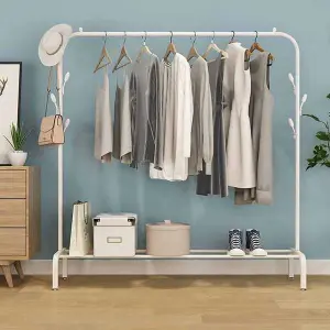Lukzer 1PC Multipurpose Metal Garment Rack With Top Rod And Lower Storage