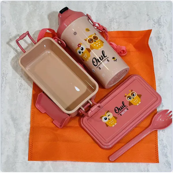 Mamubox Owl Lunch Box with Water Bottle Set || Leak Proof Airtight Lunch Box(PINK) - Image 3