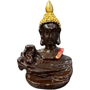 Parvatveda- Buddha with 30 Cones Brown Golden Backflow Smoke Fountain Idol Murti Polyresin Incense Cone Holder Decorative Showpiece for Temple, Living Room, Pooja Home, Home Decor