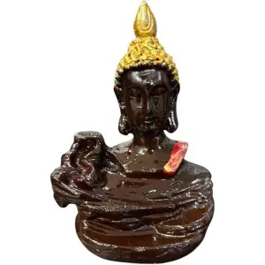 Parvatveda- Buddha with 30 Cones Brown Golden Backflow Smoke Fountain Idol Murti Polyresin Incense Cone Holder Decorative Showpiece for Temple, Living Room, Pooja Home, Home Decor