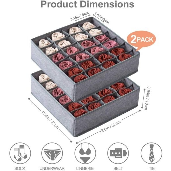 24 Grid Compartments Foldable Closet Organizer Storage Boxes for Socks/Lingerie/Underwear - Image 3