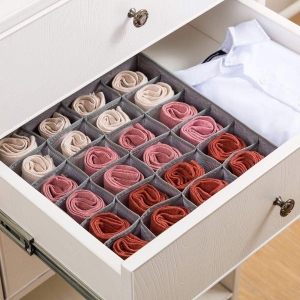24 Grid Compartments Foldable Closet Organizer Storage Boxes for Socks/Lingerie/Underwear