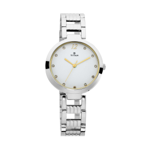 Titan Sparkle White Dial Analog Stainless Steel Strap watch for Women