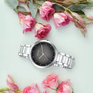 Titan Workwear Quartz Analog Black Dial Silver Stainless Steel Strap Watch for Women