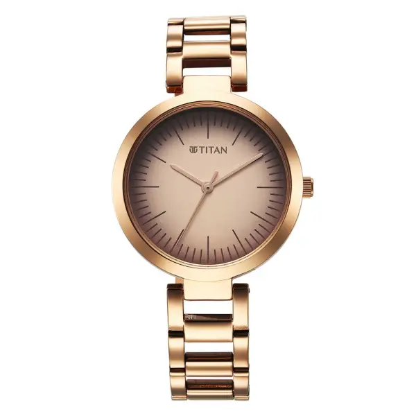 Titan Workwear Quartz Analog Beige Dial Rose Gold Stainless Steel Strap Watch for Women - Image 2
