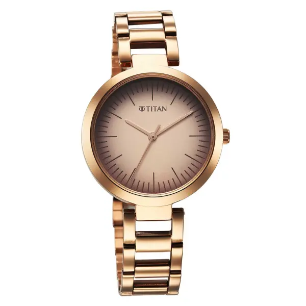 Titan Workwear Quartz Analog Beige Dial Rose Gold Stainless Steel Strap Watch for Women - Image 3