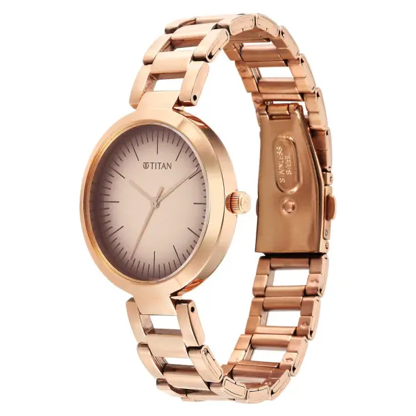 Titan Workwear Quartz Analog Beige Dial Rose Gold Stainless Steel Strap Watch for Women - Image 4