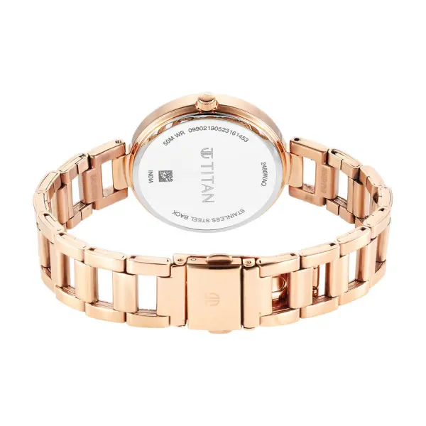 Titan Workwear Quartz Analog Beige Dial Rose Gold Stainless Steel Strap Watch for Women - Image 6