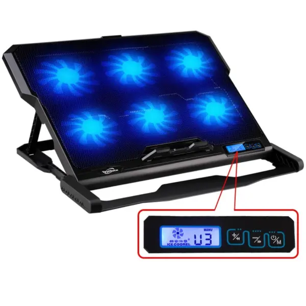 Laptop Cooling Pad, 6 Fans LCD Screen Laptop Cooler - 6 Gear Strong Wind Speed Designed, Dual USB Ports, Adjustable Mount Stand - Image 5