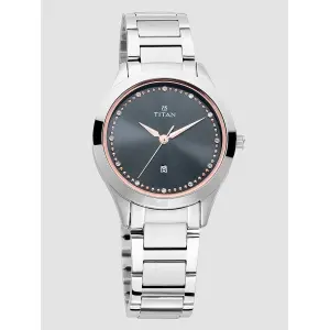 Titan Sparkle Anthracite Dial Analog with Date Stainless Steel Strap Watch for Women