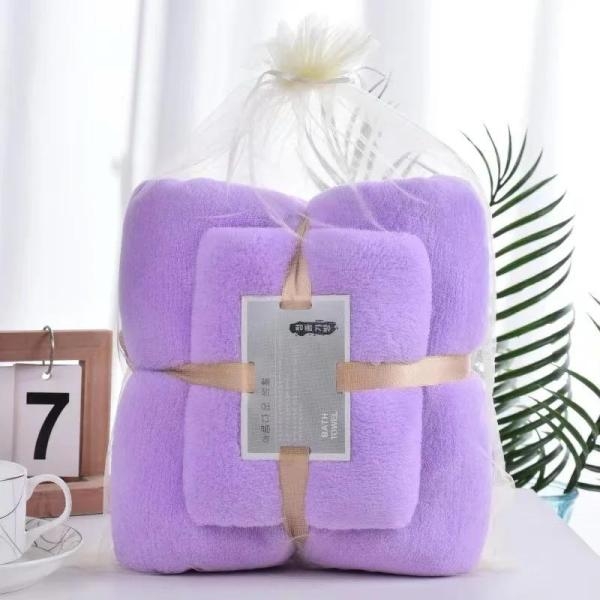 2 in 1 Set Colorful Bathroom Towels Set Coral Fleece High Density Microfiber Bath Face Towel - Image 3