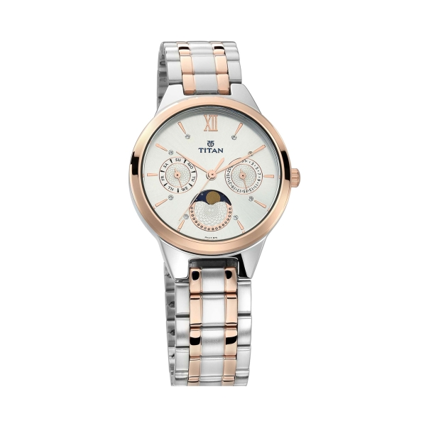 Titan Workwear White Moonphase Stainless Steel Strap watch for Women - Image 2