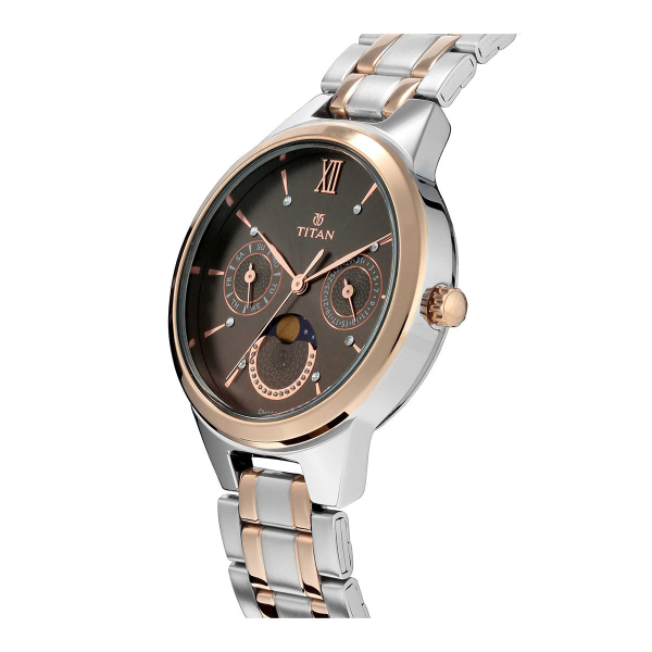 Titan Women's Elegance Moonphase Two-Tone Anthracite Dial Watch - Image 2