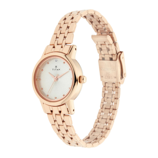 Titan Quartz Analog Silver Dial Stainless Steel Strap Watch for Women - Image 2