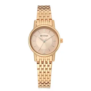 Titan Quartz Analog Rose Gold Dial Metal Strap Watch for Women