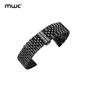MWC Solid Stainless Steel Strap | 100% Premium Quality | Luxury 22mm Strap | Colorfastness - Black