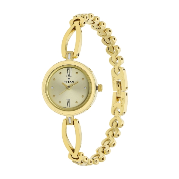 Titan Quartz Analog Champagne Dial Metal Strap Watch for Women - Image 3