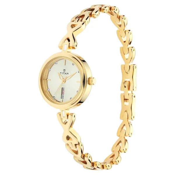 Titan Quartz Analog with Day and Date Champagne Dial Metal Strap Watch for Women - Image 2