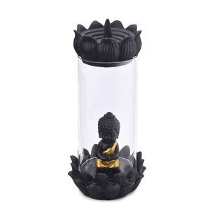 HaridwarDivine Adiyogi Tilak Shivling Glass Smoke Waterfall Fountain Idol | Shivaling Cylinder Glass Backflow Incense Burner with 10 Free Smoke Cones