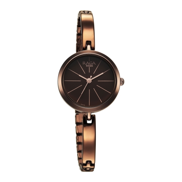 Titan Raga Viva Quartz Analog Brown Dial Brown Metal Strap Watch for Women - Image 3
