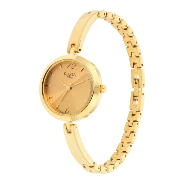Titan Raga Viva Golden Dial Analog Metal Strap Watch for Women - Image 3