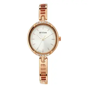 Titan Quartz Analog Silver Dial Metal Strap Watch for Women
