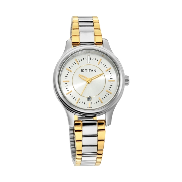 Titan Quartz Analog with Date Silver Dial Metal Strap Watch for Women - Image 2