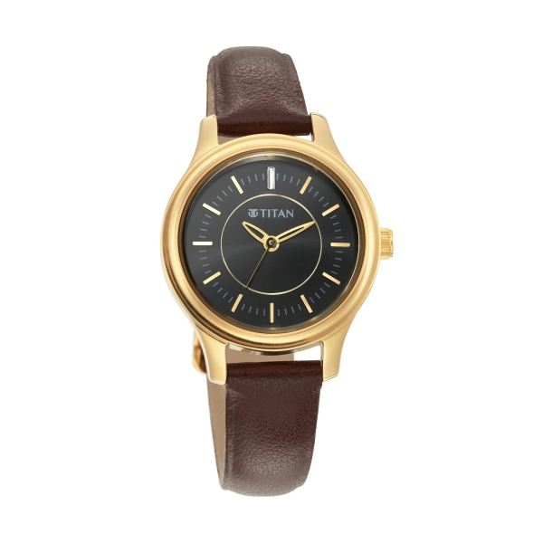 Titan Quartz Analog Black Dial Leather Strap Watch for Women - Image 2