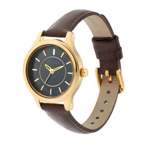 Titan Quartz Analog Black Dial Leather Strap Watch for Women - Image 3