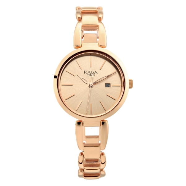 Titan Raga Viva Rose Gold Dial Quartz Metal Strap Watch for Women - Image 2