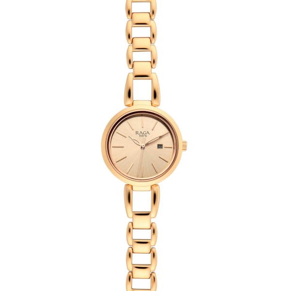 Titan Raga Viva Rose Gold Dial Quartz Metal Strap Watch for Women - Image 3