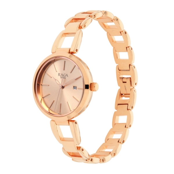 Titan Raga Viva Rose Gold Dial Quartz Metal Strap Watch for Women - Image 4