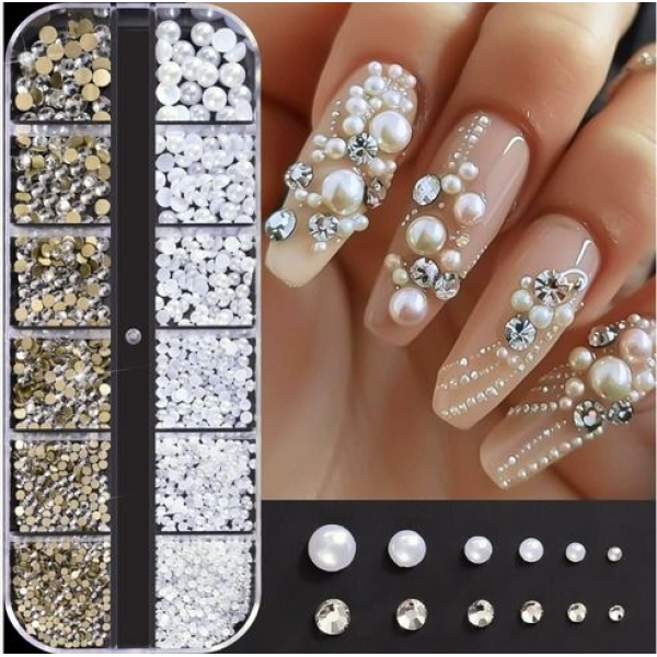 Fake Pearl Nail Decorations Beads Rhinestones DIY Assorted Nail Jewelry Nail Charms Nail Decals for Nail Art Accessories Nail Extension Manicure Nail Salon Tool - Image 2