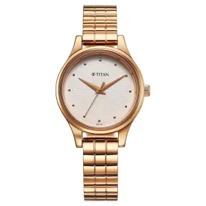Titan Karishma Quartz Analog Off White Dial Rose Gold Stainless Steel Strap Watch For Women(2679WM02)