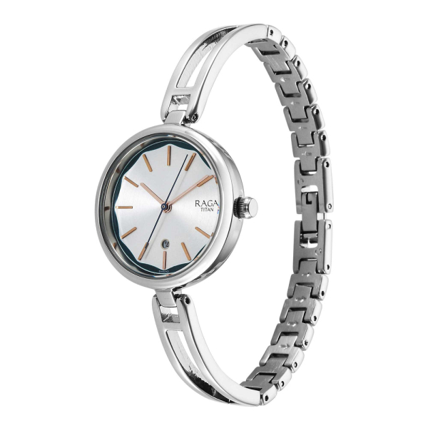 Titan Raga Viva Silver Dial Metal Strap Watch for Women - Image 3