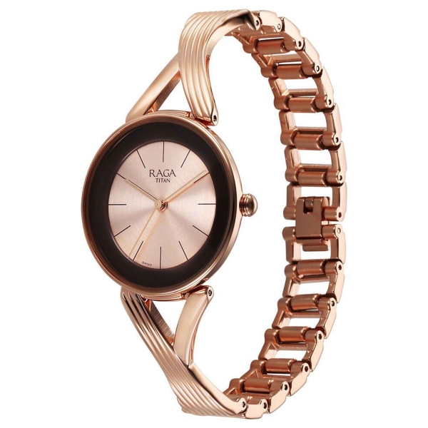 Titan Raga Chic Quartz Analog Rose Gold Dial Metal Strap Watch for Women - Image 3