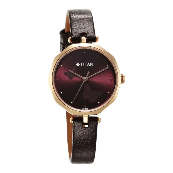 Titan Karishma Quartz Analog Maroon Dial Leather Strap Watch for Women - Image 2