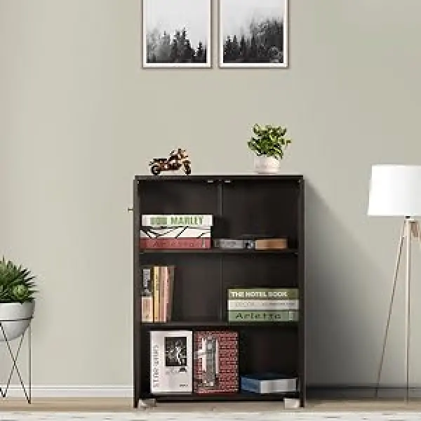 Ressence Awana Wooden Book Shelf and Display Unit with Glass, Multipurpose Daraz/Cupboard for Home and Office In Dark Wenge Color - Image 4