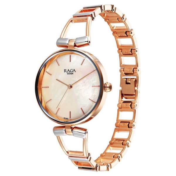 Titan Raga Ascend Quartz Alog Mother Of Pearl Dial With Two Toned Color Metal Strap Watch For Women - Image 3