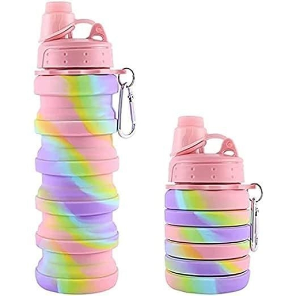 Silicone Collapsible Water Bottles, 16oz Portable Foldable Expandable Water Bottle Sports Cups with Straw - Image 2