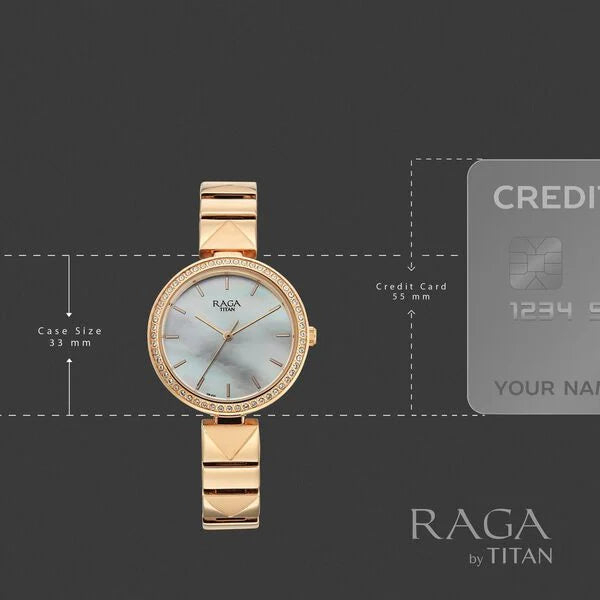 Titan Raga Mother of Pearl Dial Rose Gold Metal Strap Analog Watch For Women - Image 4